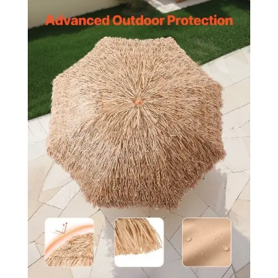 VEVOR Tiki Umbrella, 8 ft Thatched Patio Umbrella with Tilt, Hawaiian Style Beach Parasol with Durable PP Thatch and 8 Metal Ribs, Oringinal Color image {4}