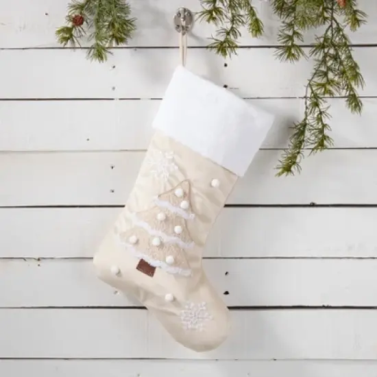Saro Lifestyle Traditional Cheer Christmas Tree Stocking, 20", Beige image {2}