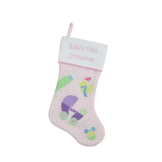 Northlight 18.5" Pink and White "Baby's First Christmas" Embroidered Stocking image {1}