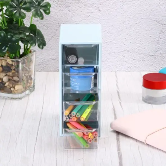 Unique Bargains Mini Plastic Cosmetics Desk Storage Box with 4 Drawers for Office Supplies image {3}