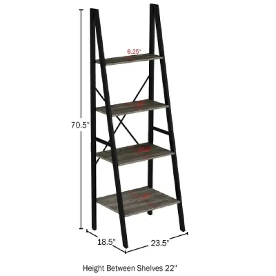 Lavish Home 4-Tier Ladder Bookshelf &ndash; Freestanding Industrial Style Wooden Shelving, Gray/Black image {1}