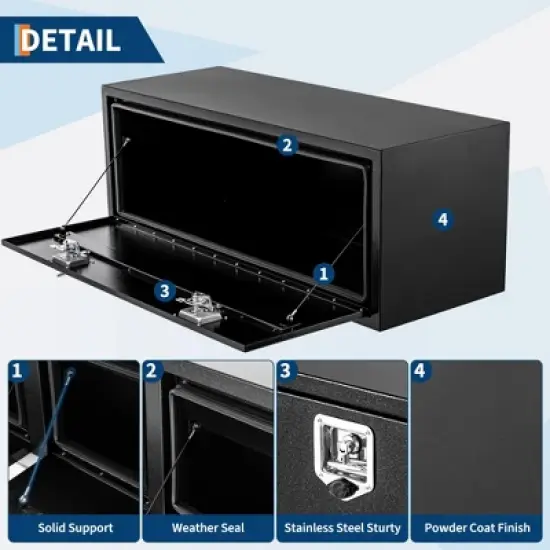 24" Metal Truck Tool Box, Heavy Duty Tool Chest Organizer With Lock and Keys, Truck Bed Toolbox for Pick Up, Trailer, Utility Tractor, Deck Box image {3}