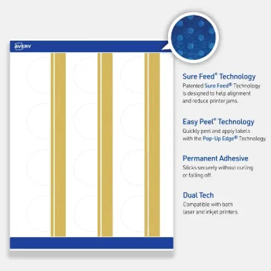 Avery Labels, 2" Diameter, Matte White, Double-Dipped Gold Edge, 120ct image {2}