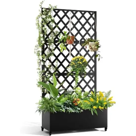 Privacy Screen with Planter Box, 72" H x 47" W Outdoor Privacy Screens and 3-Panels, Garden Decorative Planter Box with Trellis image {3}