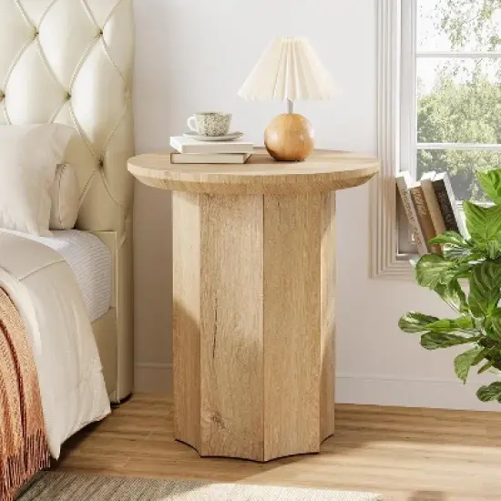 Tribesigns Round End Table, Wooden Side Table with Octagonal Base, Modern Nightstand for Living Room, Bedroom, Easy Assembly image {5}