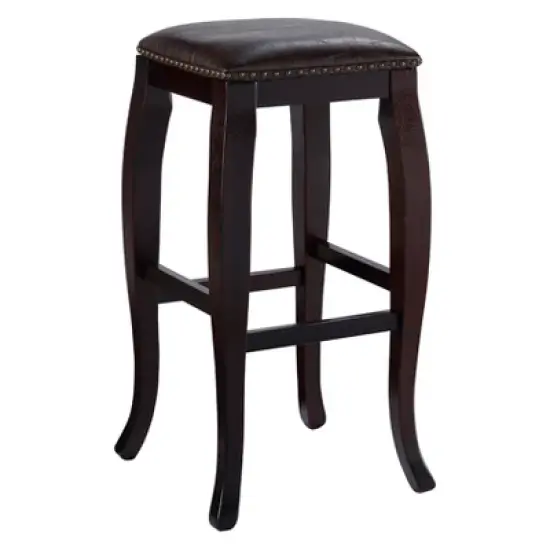 San Francisco Backless Faux Leather Barstool Wood Caramel - Linon image {6}