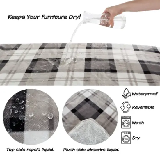 Pet Blanket - Reversible Waterproof Plaid Throw Protects Couch, Car, and Bed from Spills, Stains, or Fur - Dog and Cat Blankets by Petmaker (Gray) image {2}