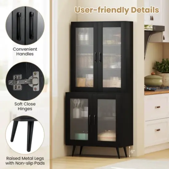 Costway Kitchen Pantry Cabinet with Translucent Fluted Doors & Adjustable Shelf image {8}
