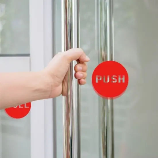 Unique Bargains PVC Self-Adhesive Waterproof Round Shop Push Pull Door Sign 4 Set image {3}