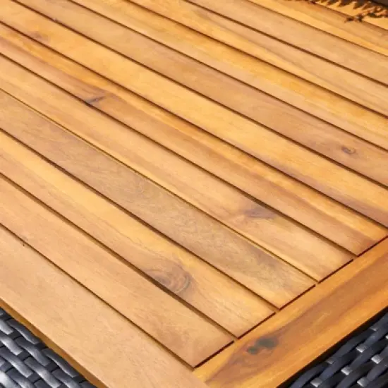 7pc Outdoor Dining Set with Rattan Stackable Chairs & Rectangle Acacia Wood Table - Captiva Designs image {3}