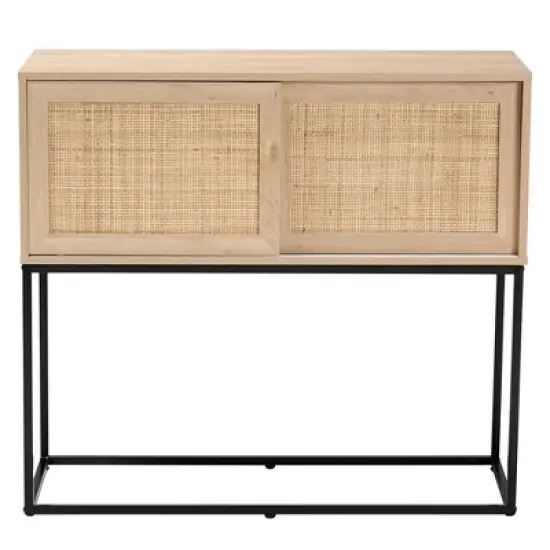 Amelia Wood Rattan Sideboard Buffet Dining Cabinet Natural Brown/Black - Baxton Studio image {1}