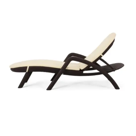 Outdoor Chaise Lounge with Cushion, Modern Curved Backrest Recliner for Patio, Poolside or Garden Relaxation and Sunbathing-Maison Boucle image {5}