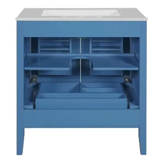 ModernLuxe 30'' Blue Bathroom Vanity with Sink, 2 Soft Close Doors, Hidden Drawer & Adjustable Shelf, Freestanding Storage Cabinet image {9}