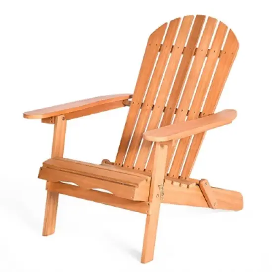 Costway 4 PCS Eucalyptus Adirondack Chair Foldable Outdoor Wood Lounger Chair Natural image {3}
