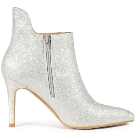 Allegra K Women's Glitter Pointed Toe Stiletto Heel Cutout Ankle Boots image {5}