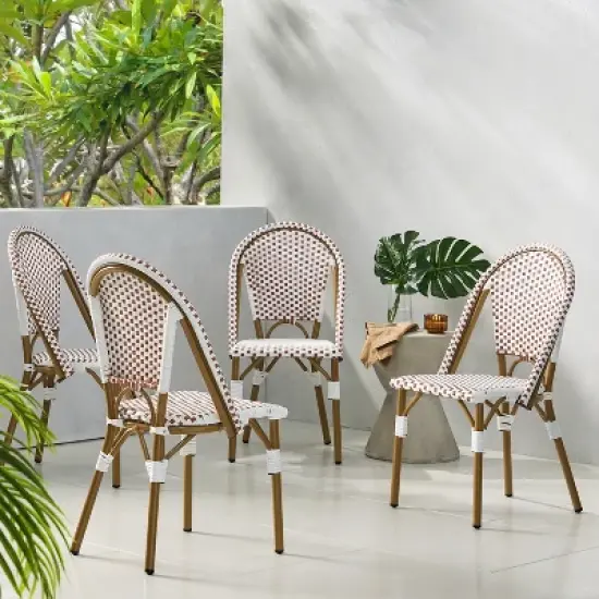 GDFStudio Brandy Outdoor Wicker Weave Bistro Chairs (Set of 4) image {12}