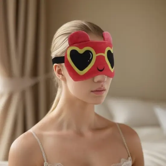 Unique Bargains Soft Cartoon Sleep Mask Love Glasses Deep Pink 1 Pc image {1}