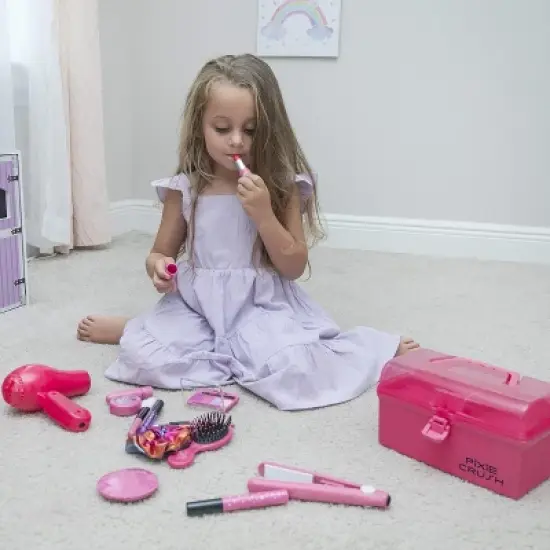 PixieCrush Kids Makeup Kit for Girls with Pretend Hair Dryer and Flat Iron image {2}