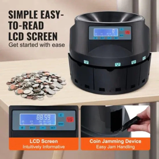 VEVOR USD Coin Counter & Coin Sorters with LCD Display, Coin Sorter Machine for USD Coin 1￠ 5￠ 10￠ 25￠ $1, Sorts up to 300 Coins/min, Change Counter image {4}
