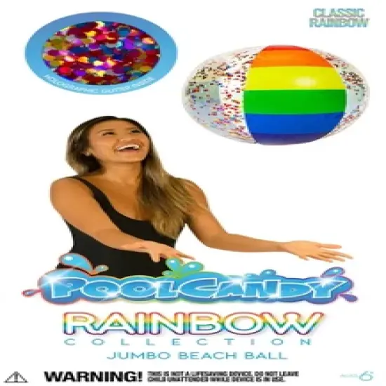 PoolCandy Inflatable Jumbo Beach Classic Rainbow Glitter Ball Ultra Durable Fun In The Sun For Hours Great For Pools, Lakes, And More image {5}