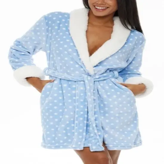 Women's Classic Plush Robe, Short Fleece Bathrobe Prints image {11}