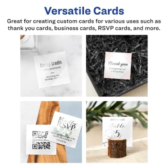 Avery Printable Square Business Cards with Sure Feed Technology, 2" x 2", Glossy White Cardstock, Print-to-the-Edge, Laser/Inkjet Cards, 120 Total image {2}