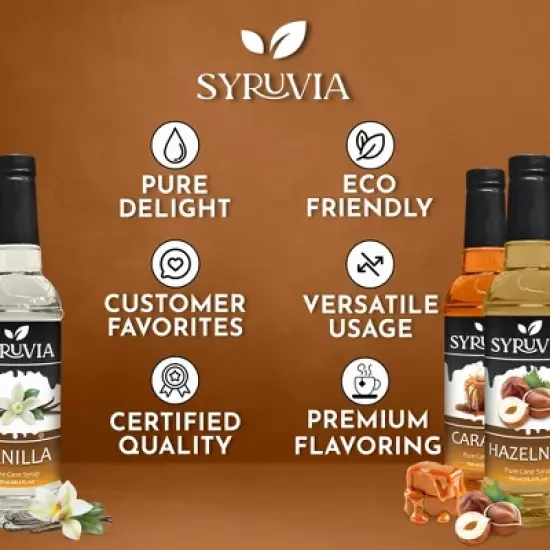 Syruvia Coffee Flavors Variety Pack: Vanilla, Caramel & Hazelnut 25.4 fl oz Syrup image {4}