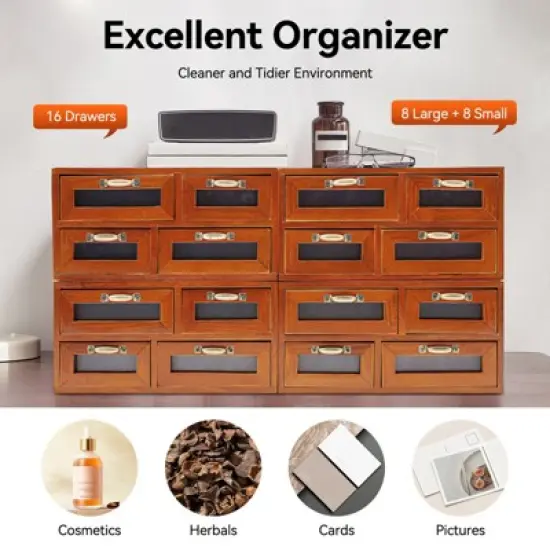 YIYIBYUS Wooden Storage Box With 16 Drawers, Desktop Storage Drawer Organizer image {2}