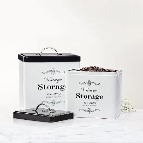 Amici Home Antique Shoppe Vintage Storage Metal Canisters, Food Safe, Push Top Lid image {2}