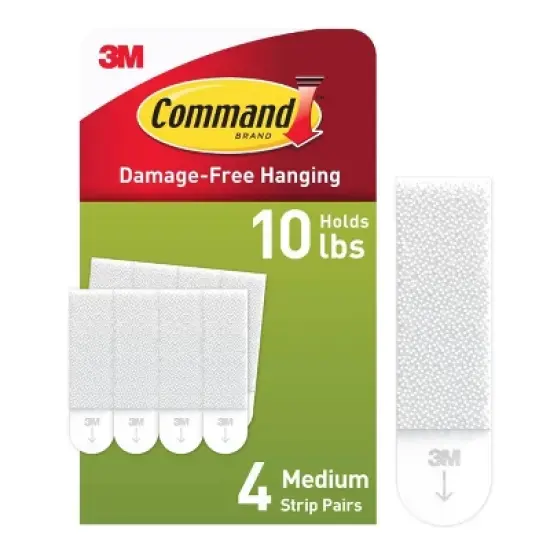 Command 4pk Damage-Free Medium Sized Picture Hanging Strips: Adhesive Strip for Frames & Art, Plastic, Mounting image {10}