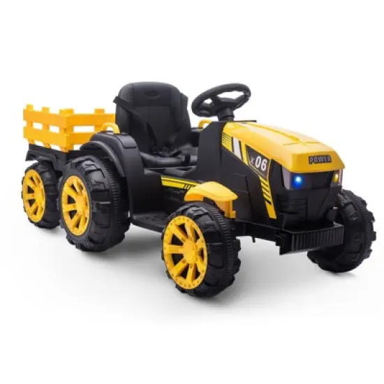 Acekool 12V Electric Ride-On Tractor with Trailer & Remote Control, Music, LED Lights, Safety Belt, 3 Speeds, Battery Powered Kids Vehicle image {11}