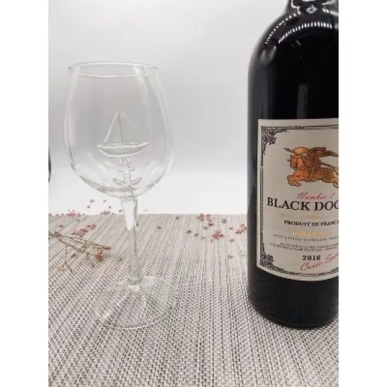 5 Star Super Deals Sail Boat Wine Glass w/ 3D Sailboat and Nautical Anchor Design - 2PC -  Unique Sea Themed Wine Stemware for Wine image {5}