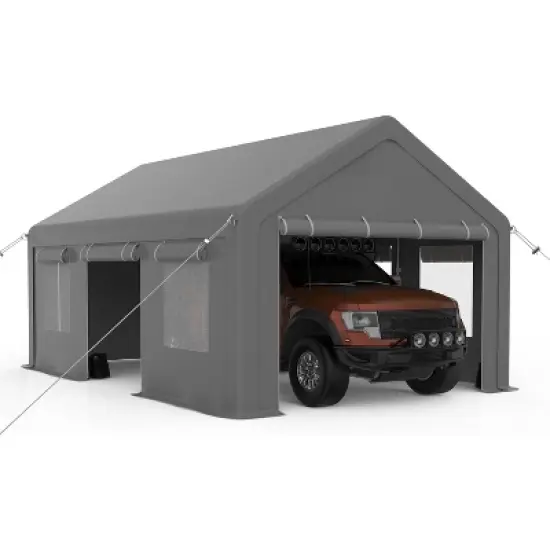 Carport, 12x20ft Heavy Duty Portable Garage - 4 Doors + 4 Windows, Reinforced Steel Poles, UV Resistant Waterproof Tarp for Car Truck Boat image {6}