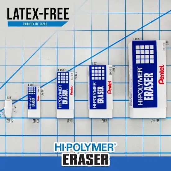 Pentel 6pk Erasers and Caps White: Hi Polymer, Large Vinyl, Latex-Free, Right/Left-Handed Design, Stationery & Office Use image {5}