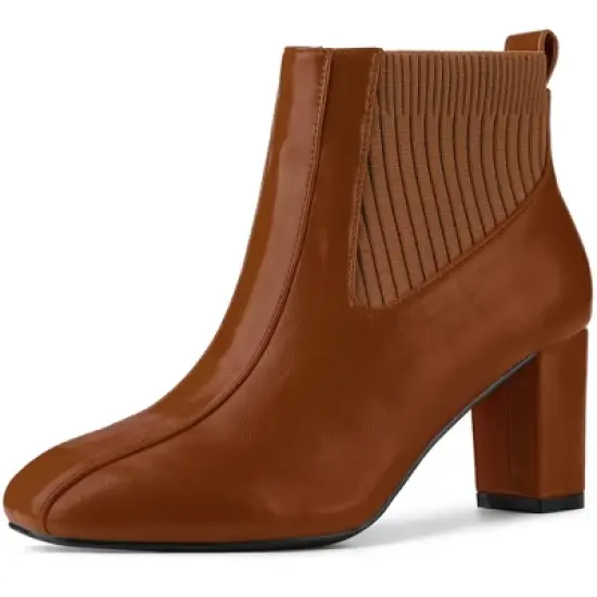 Allegra K Women's Square Toe Block Heels Chelsea Boots image {9}