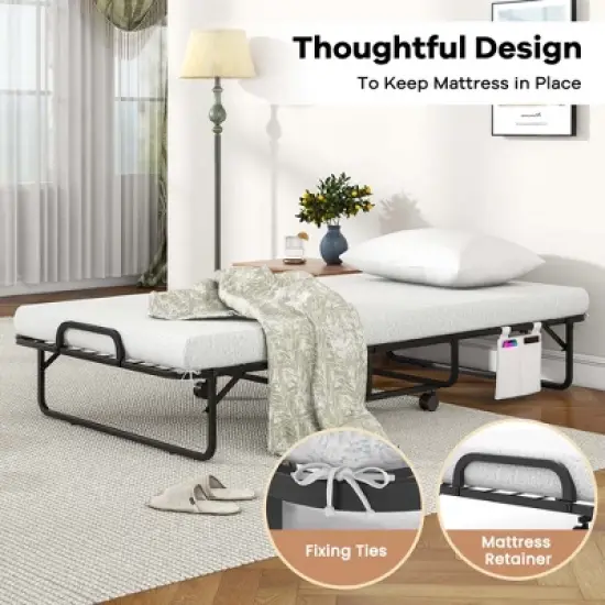 Costway 75" x 39" Folding Bed with Memory Foam Mattress & Pillow Dust Cover Metal Frame image {4}