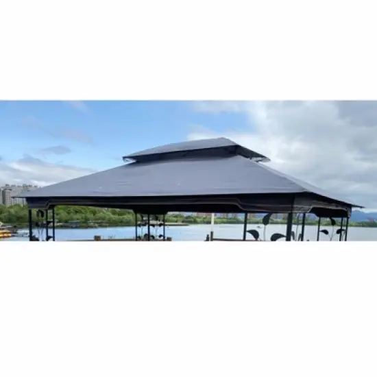 DOMETOUR 13x10 Ft Patio Double Roof Gazebo Replacement Canopy Top Fabric, Gray image {3}