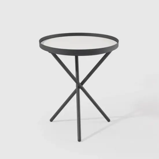 Modern Minimalist Intersecting Tripod Leg Side Table Black/Faux White Marble - Saracina Home image {2}