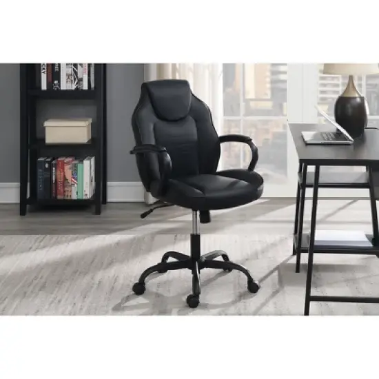 APRILSOUL Gaming Office Chair Black Faux Leather 1pc Chairs Casters Plush Padded Chair w Arms Comfortable Modern Stylish image {9}