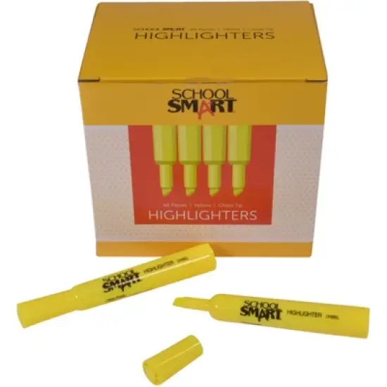 School Smart Highlighter, Chisel Tip, Tank Style, Yellow, Pack of 48 image {5}