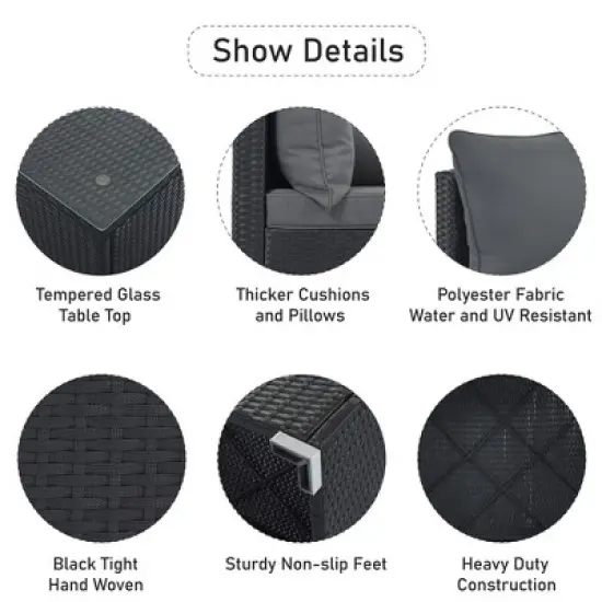 8PCS Patio PE Rattan Conversation Set, Outdoor Wicker Sectional Sofa with Table and Cushions-ModernLuxe image {4}