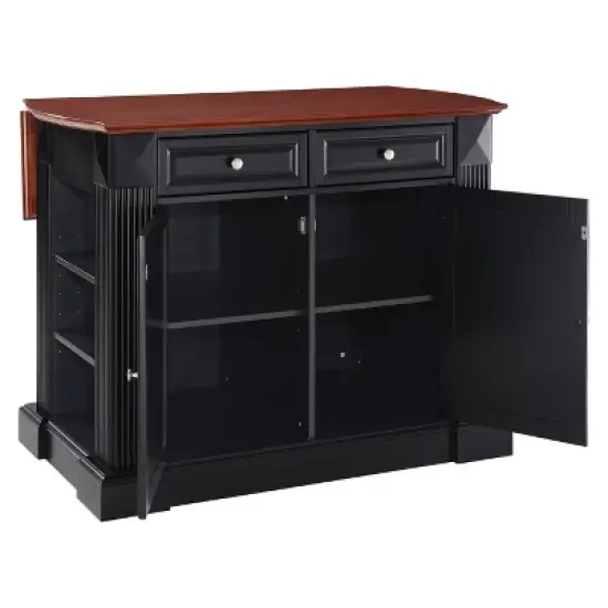 Drop Leaf Breakfast Bar Top Kitchen Island - Black - Crosley image {2}