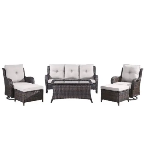 Gymojoy 6 Pieces Outdoor Sofa with Swivel Chairs Ottoman, Coffee Table, Patio Furniture Set image {1}