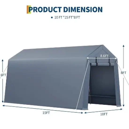 GustoWave Outdoor Storage Shelter Shed Carport, Waterproof Portable Garage image {2}