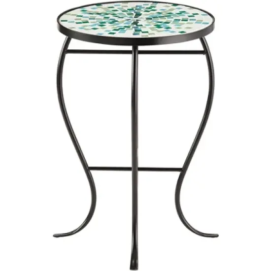 Teal Island Designs Modern Mosaic Black Round Outdoor Accent Side Table 14" Wide Aqua Blue Front Porch Patio Home House Balcony Deck Shed image {4}
