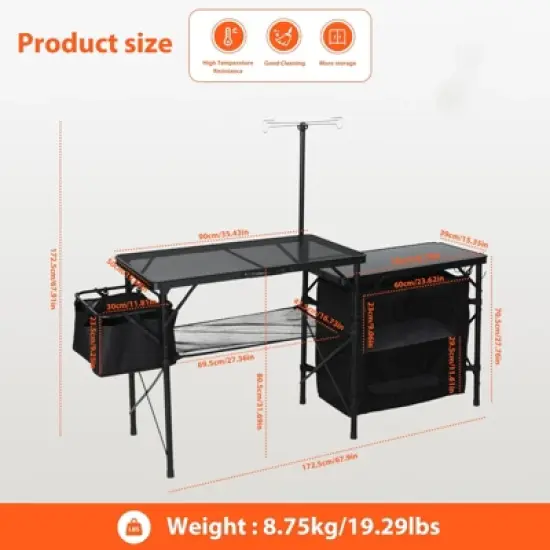 MUKE Portable Camping Kitchen Table with Storage, Light Pole & Side Hooks, Folding Outdoor Cook Station for Picnic image {1}