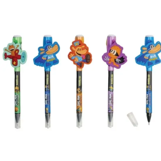 Dog Man Themed Invisible Ink Pens (4 Pack) - Secret Messages & Fun Designs! Blue Ink, Decoder Light image {1}