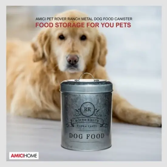 Amici Pet Rover Ranch Metal Canister, Metal Dog Food Canister with Handle Lid & Silicone Sea, Pet Food Storage Container with Airtight Closure image {1}