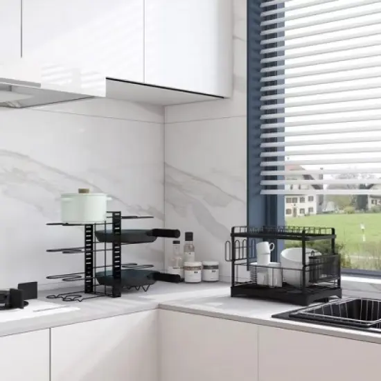 MaseiKar 8 Tier Pot and Pan Organizer Rack for Cabinet With 3 DIY Methods, Adjustable Organizer for Pots, Pans and Lids with Utensil Holders image {5}