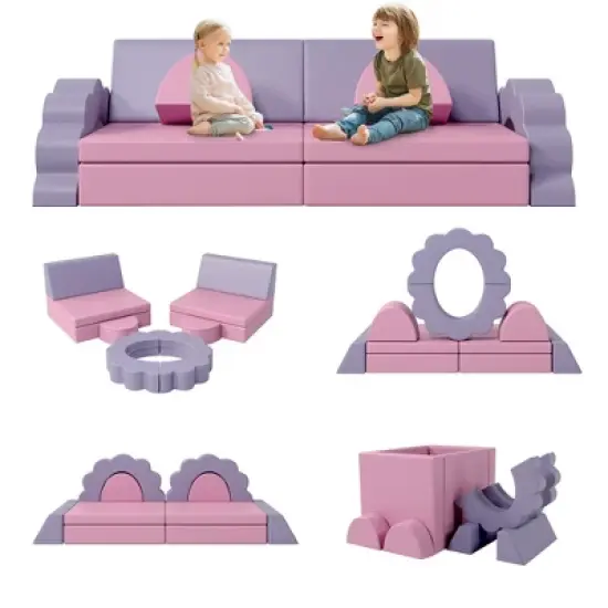 INFURNIC Baby and Toddler Learning Toys Multi Functional Foam Play Couch for Active Indoor Development, Pink, 57"*24"*16" image {5}